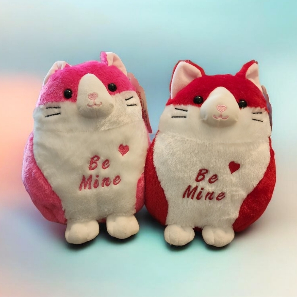 💖Be Mine Plush Cat Set - Pink and Red